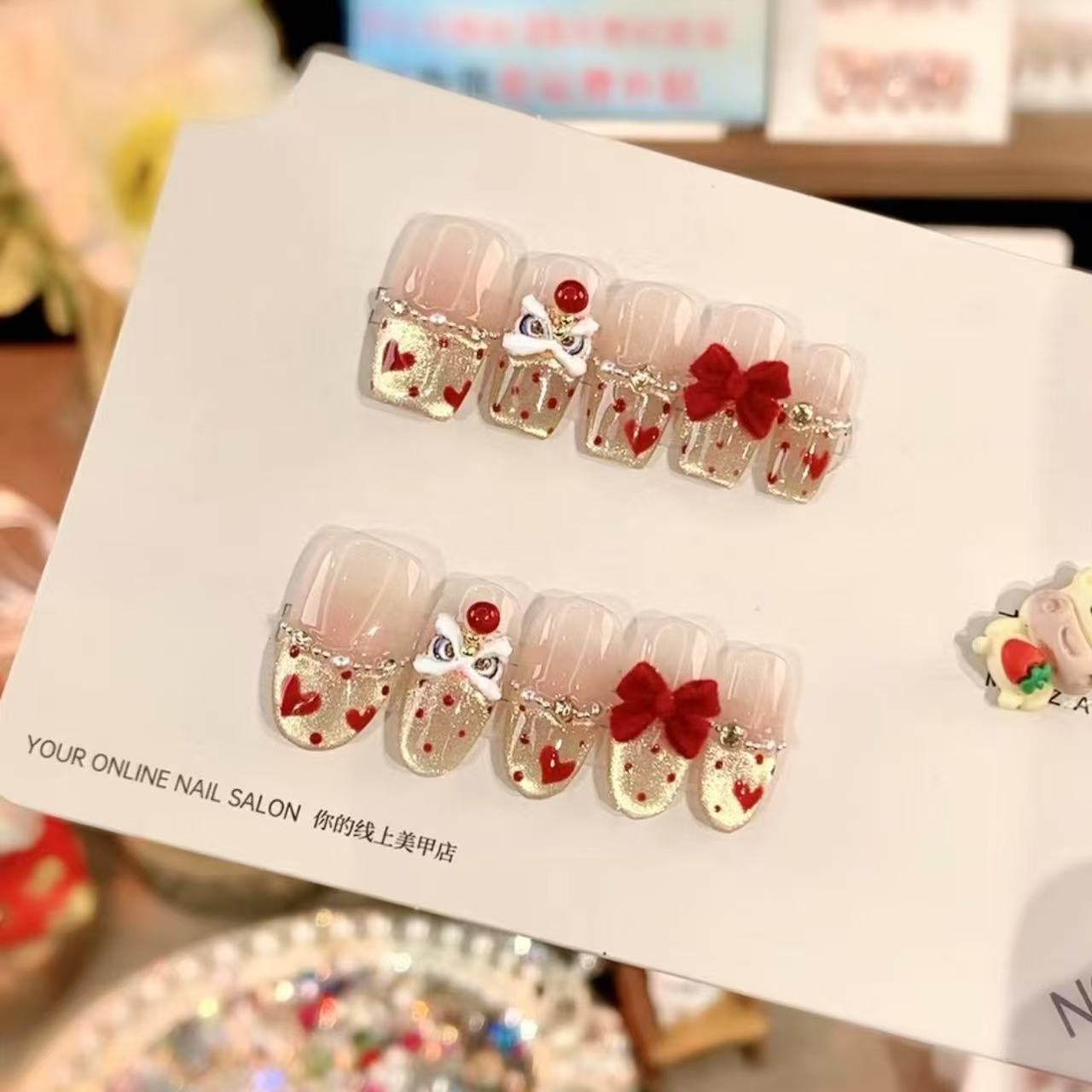 25年【心悦醒狮】新款高品质钻猫眼玻璃珠粉色冬穿戴甲上手好看显白