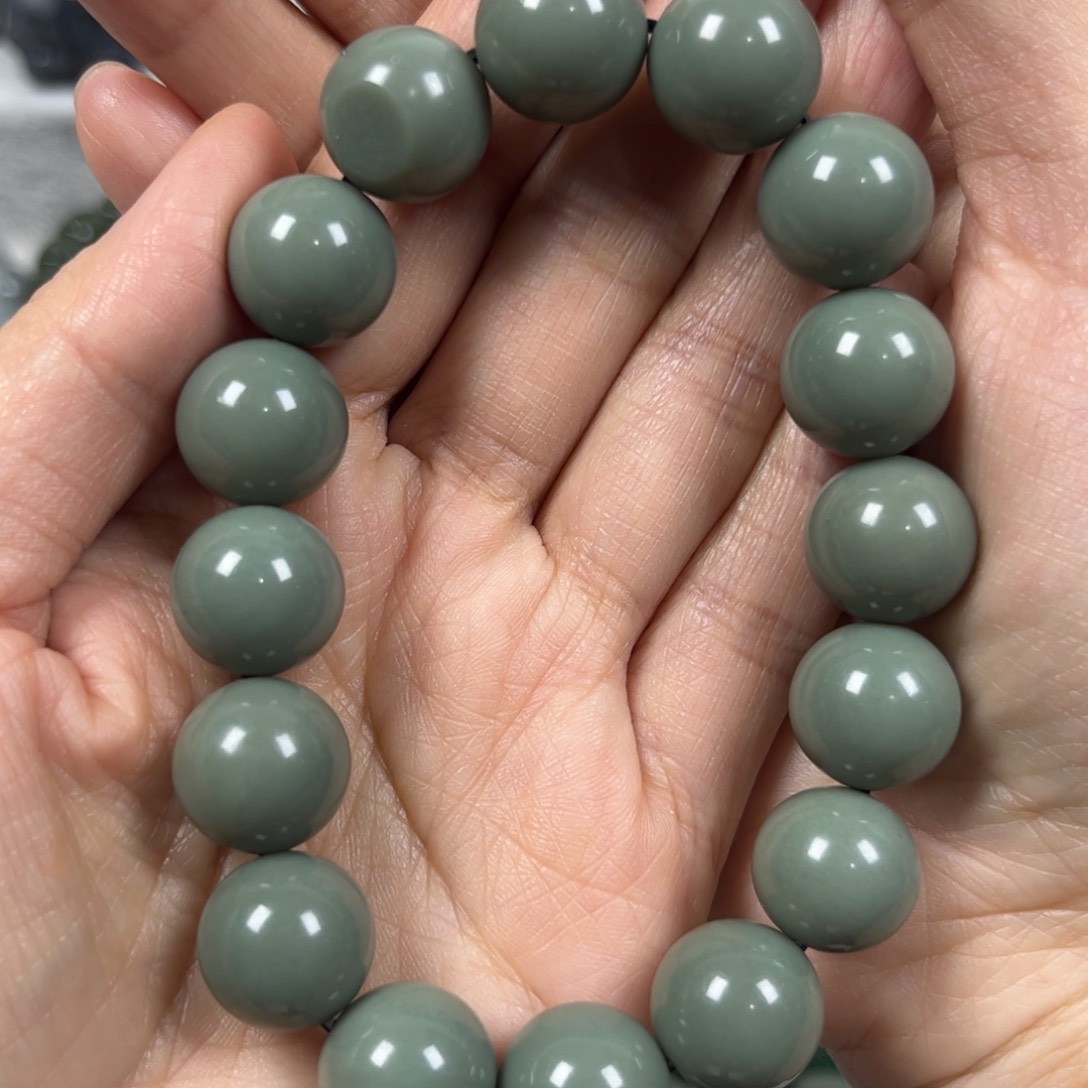 和田玉手链未镶嵌卡14圆珠珠宝级