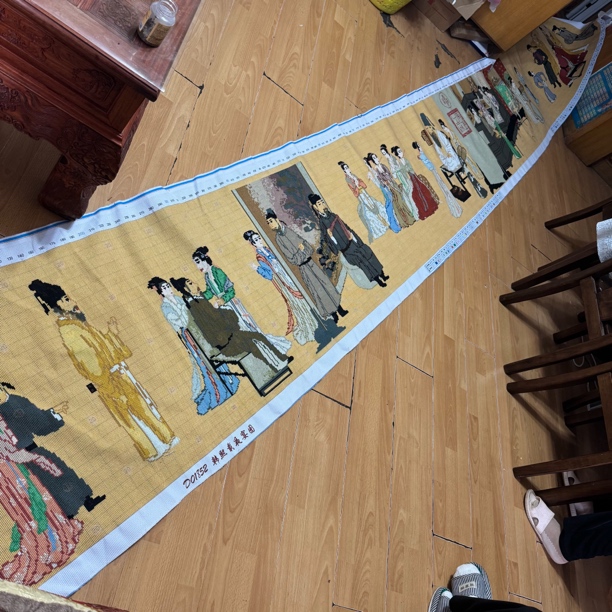 纯手工十字绣成品人工绣好的图韩熙载夜宴图5.4乘0.73米客厅挂画