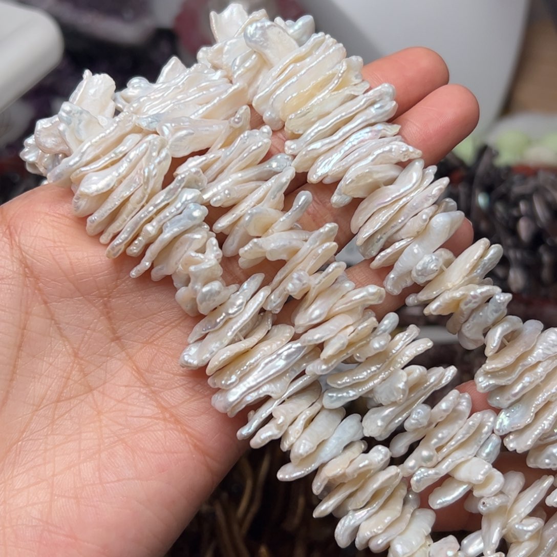 玛瑙/玉髓合金珠宝半成品N467 24mm天然珍珠叠片一条/拍五