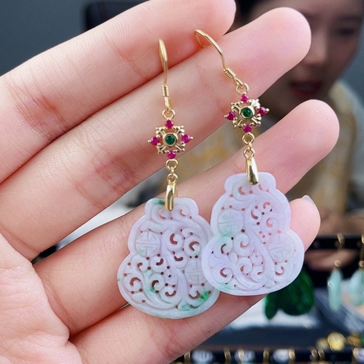 翡翠耳饰银S925镶嵌饰品