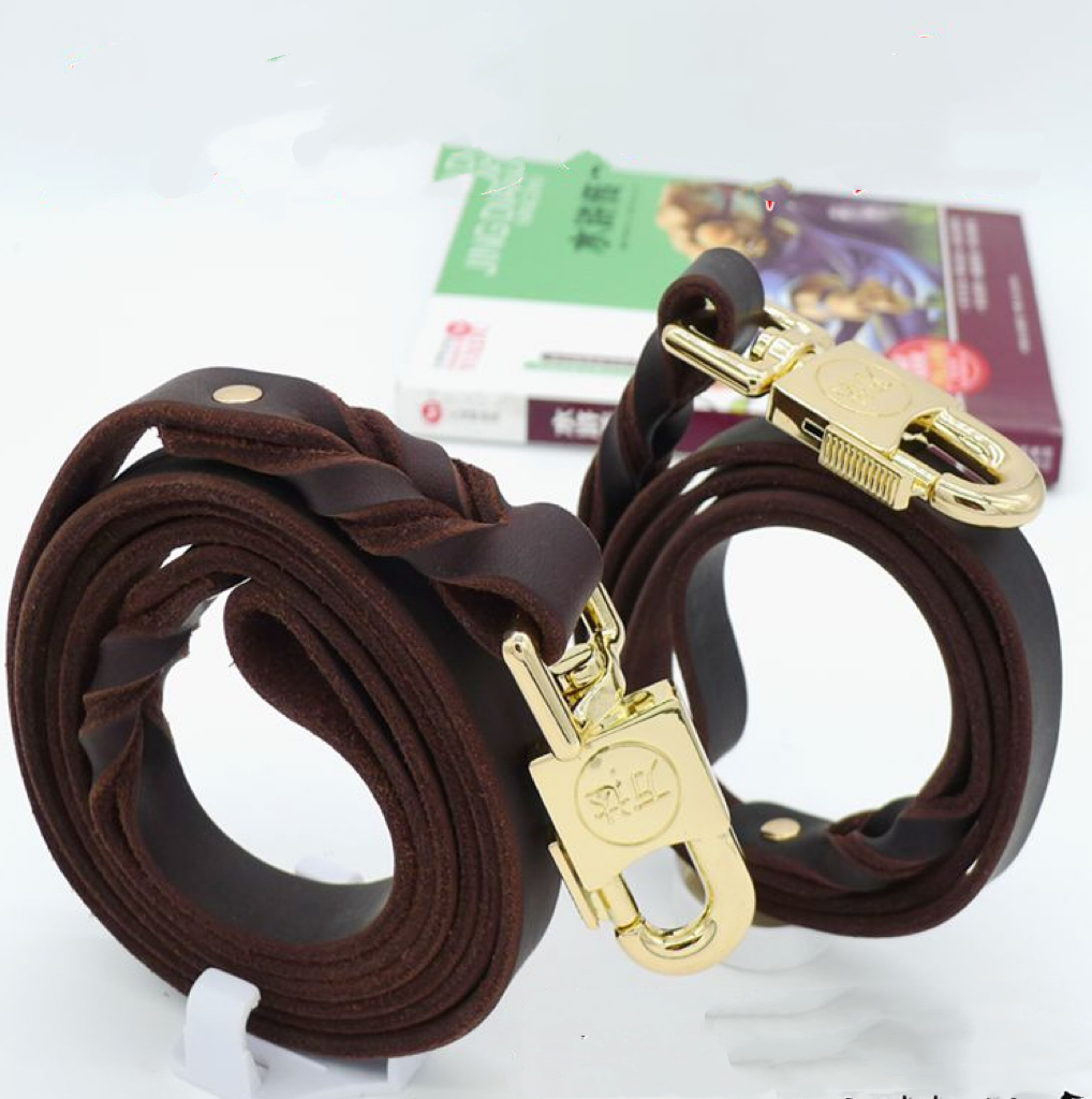 牛皮狗牵引绳中大型犬金毛德牧马犬牵引带真皮遛狗绳子牵引带