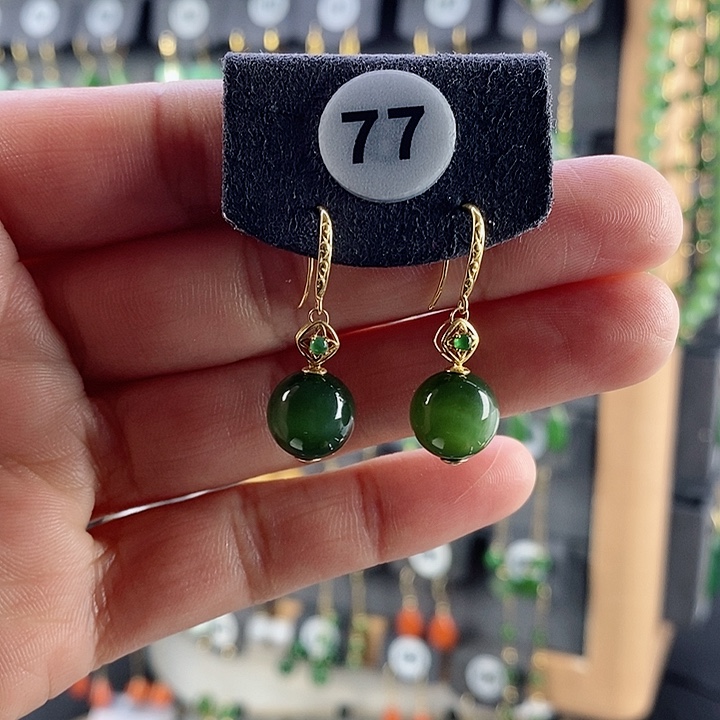 和田玉耳饰18K金镶嵌x****i耳饰