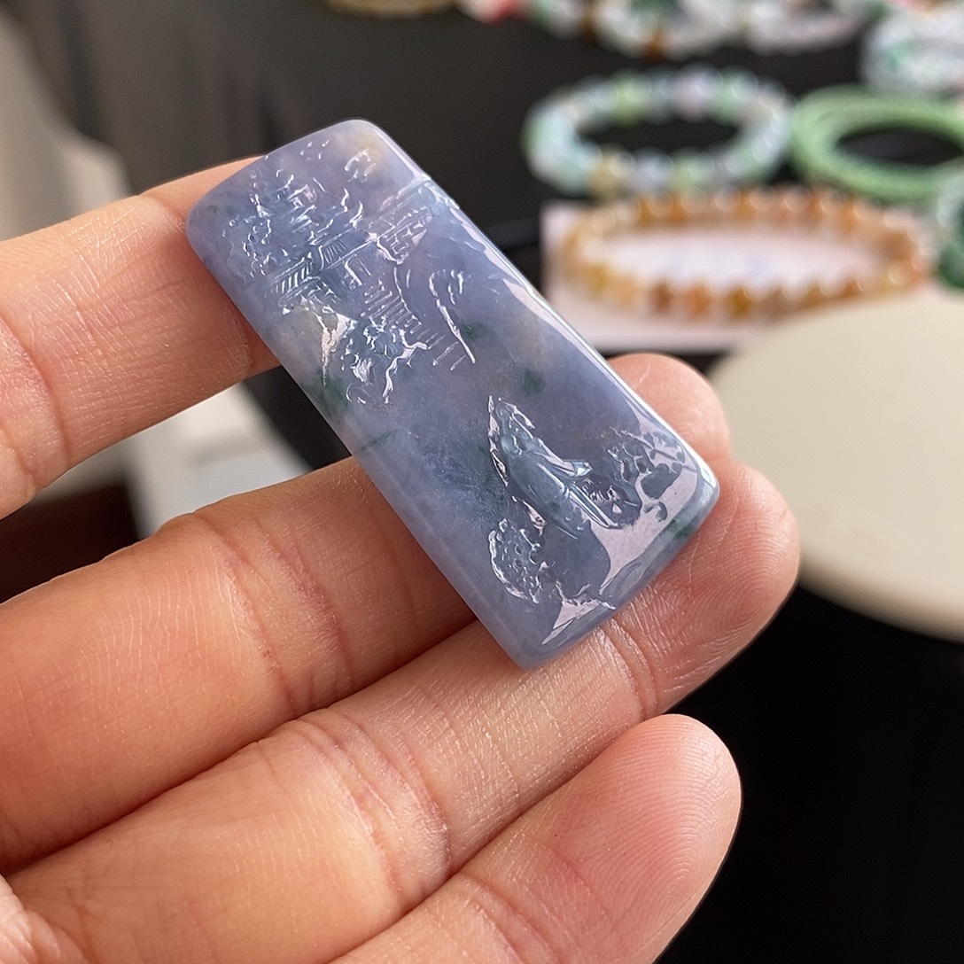 翡翠未镶嵌手链山水牌