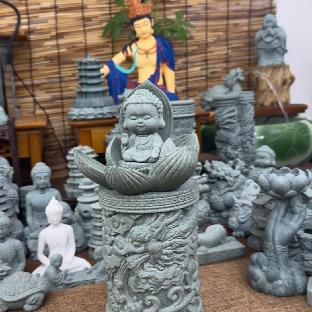 石材青砂石花瓣莲花底座➕立手宝宝佛一个