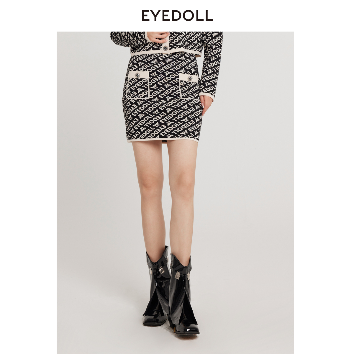 EYEDOLL【商场同款】24春季新款包臀裙短款松紧腰A字半身裙EPA0018