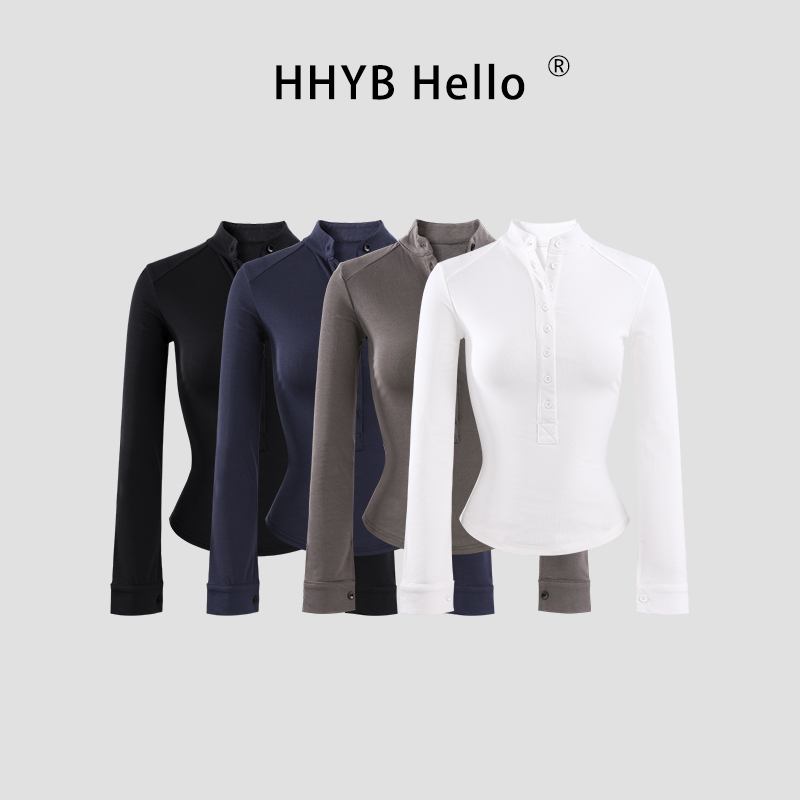 HHYB Hello小立领加绒正肩修身显身材时尚针织弹力251017