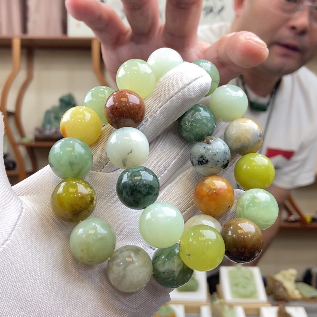 蛇纹石玉未镶嵌多宝手串（多样性发一件