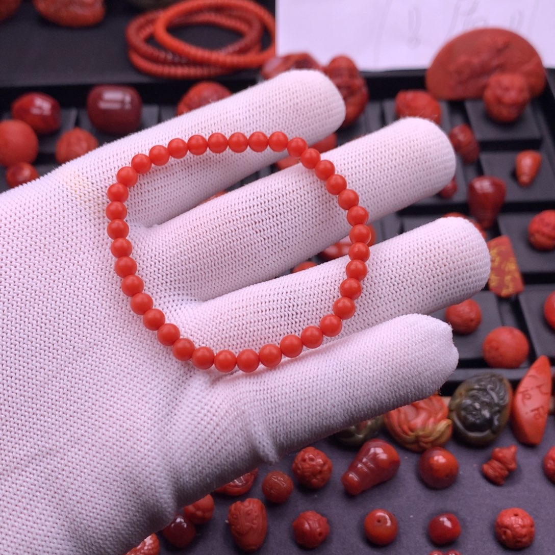 南红玛瑙未镶嵌南红保山柿子红圆珠手串4mm+