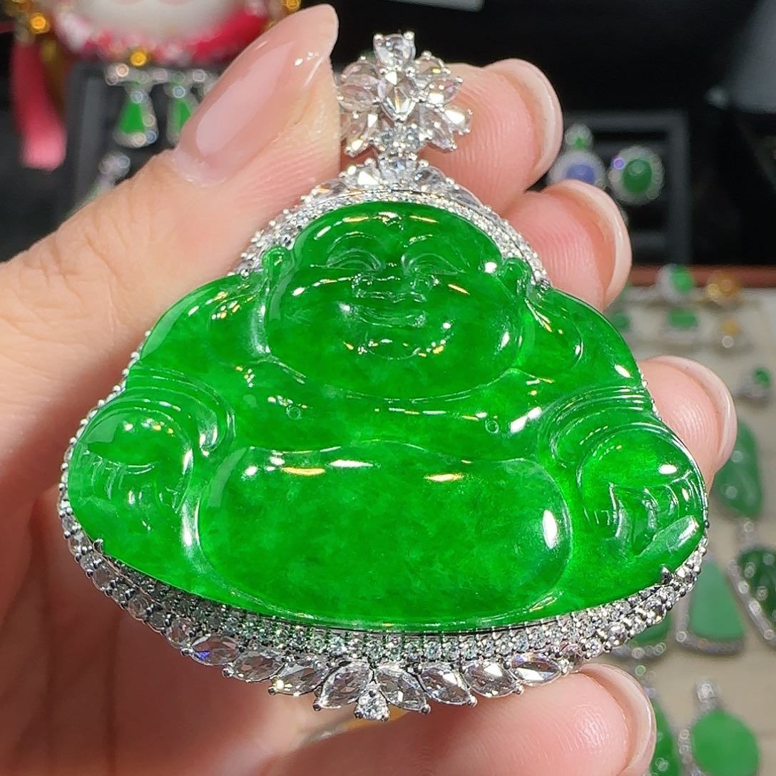 翡翠吊坠(不含链)18K金镶嵌