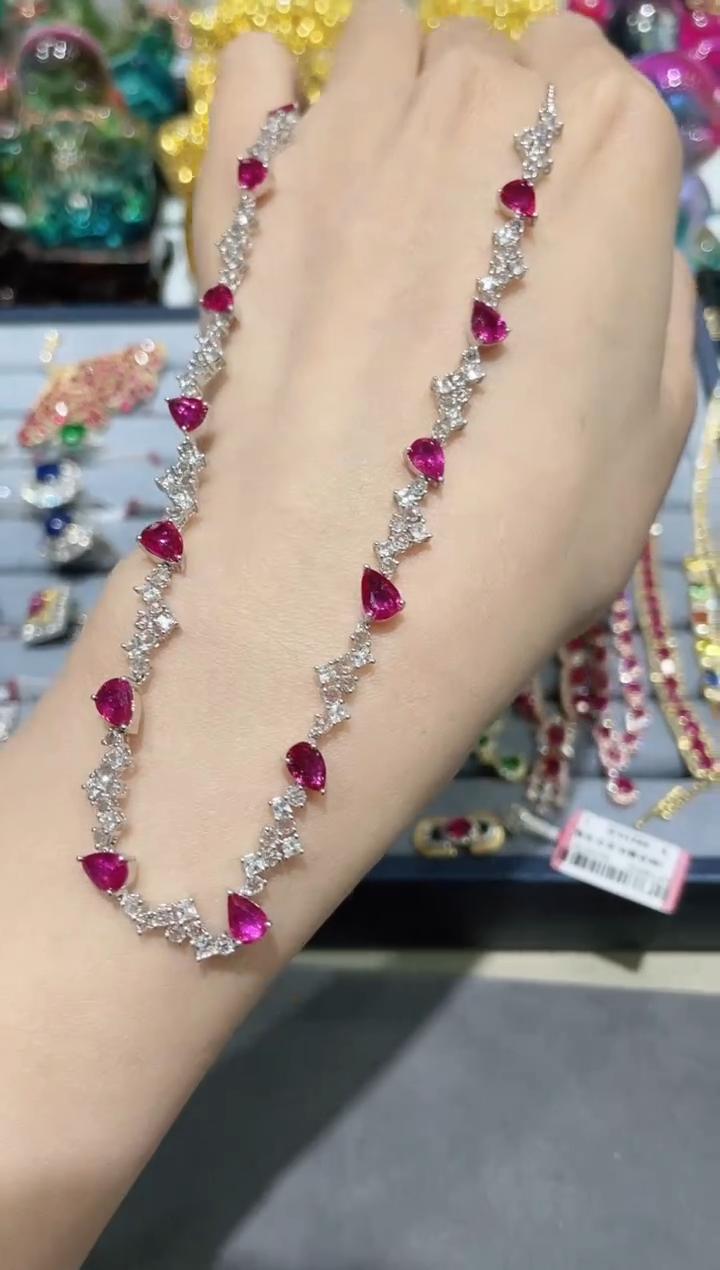 18K金镶嵌天然无烧红宝石项链套链
