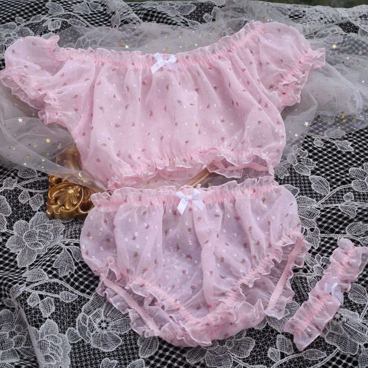 法式蕾丝边睡衣套装可爱甜美洛丽塔少女日系软妹薄款