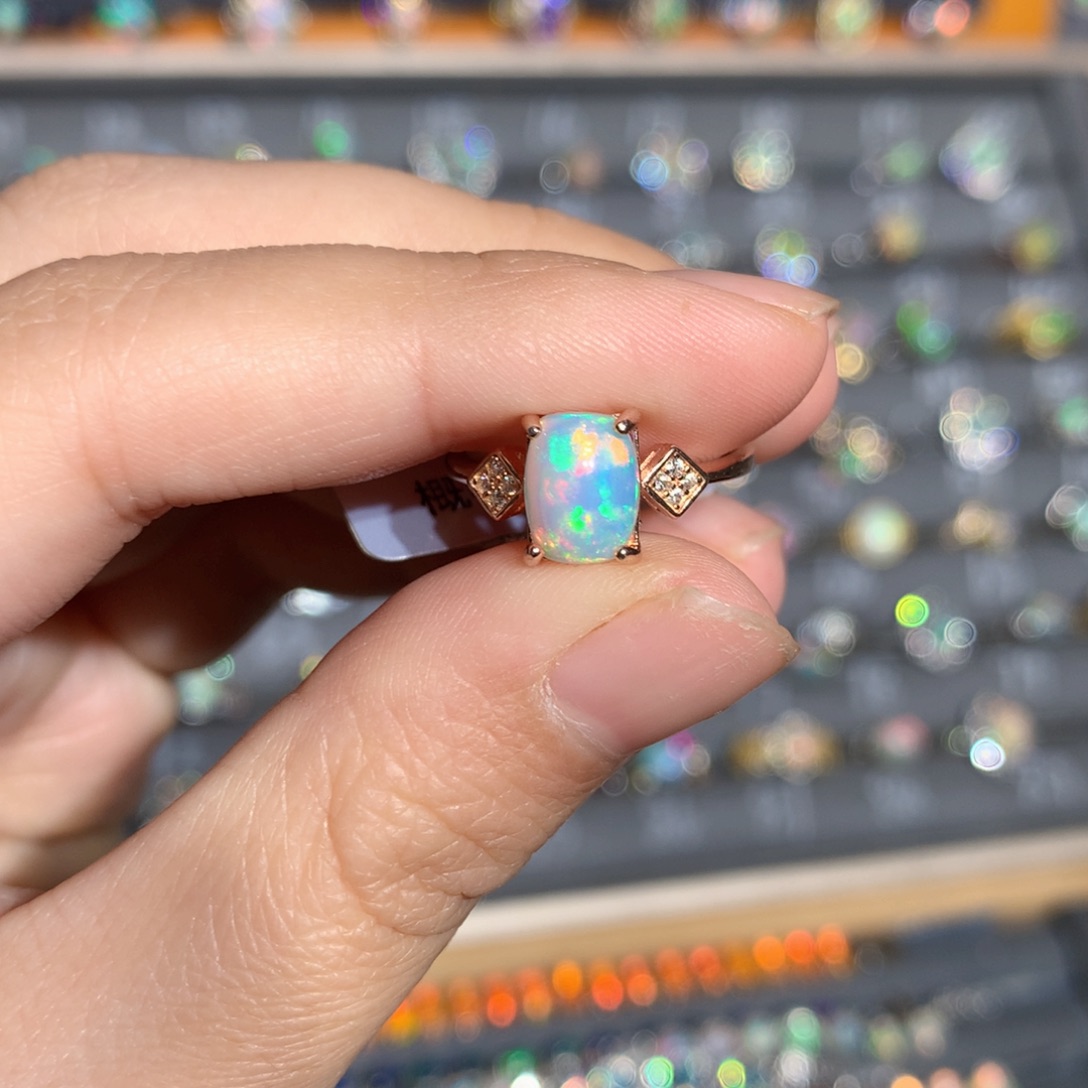 银S925镶嵌欧泊欧泊戒指y