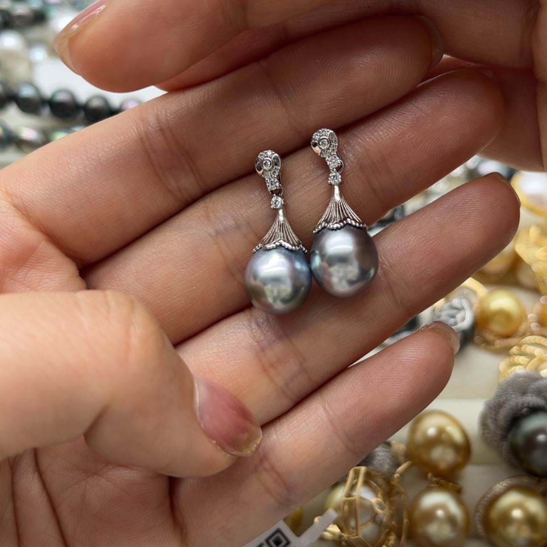 海水珍珠耳饰银S925镶嵌