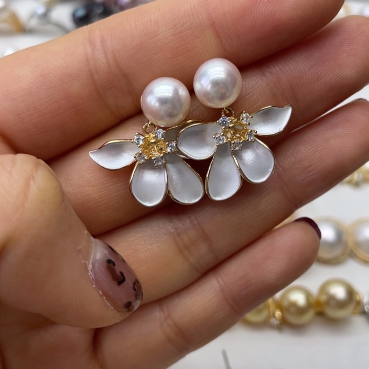 海水珍珠耳饰银S925镶嵌