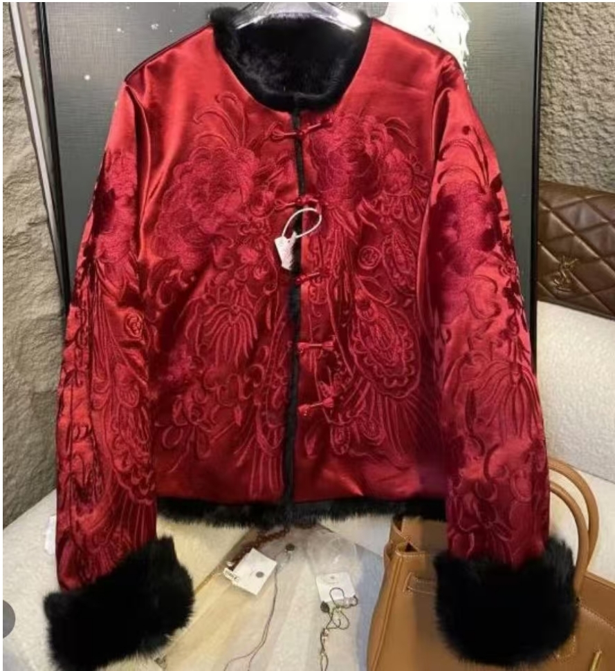 玉锦绣毛袖口秋冬新中式女国风刺绣袖口百搭上衣2024d8113-开开