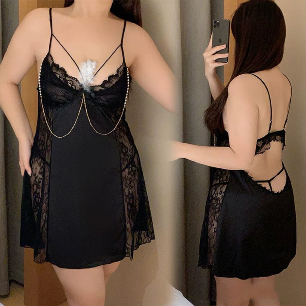  【梦幻之夜】（120-220斤）大码胖妹妹带胸垫性感吊带高级纯欲风睡裙