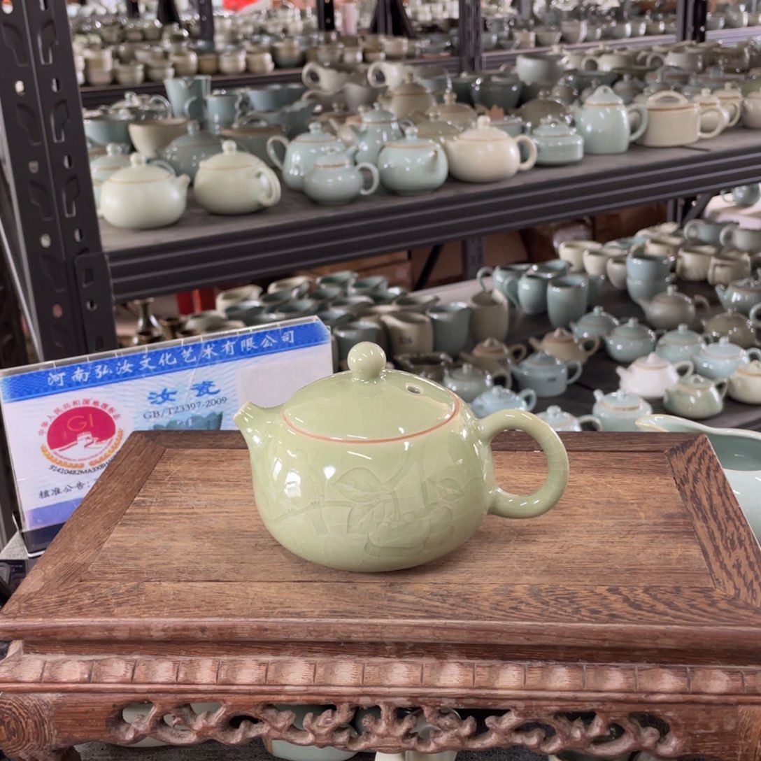 瓷片翠青釉柿柿如意西施壶