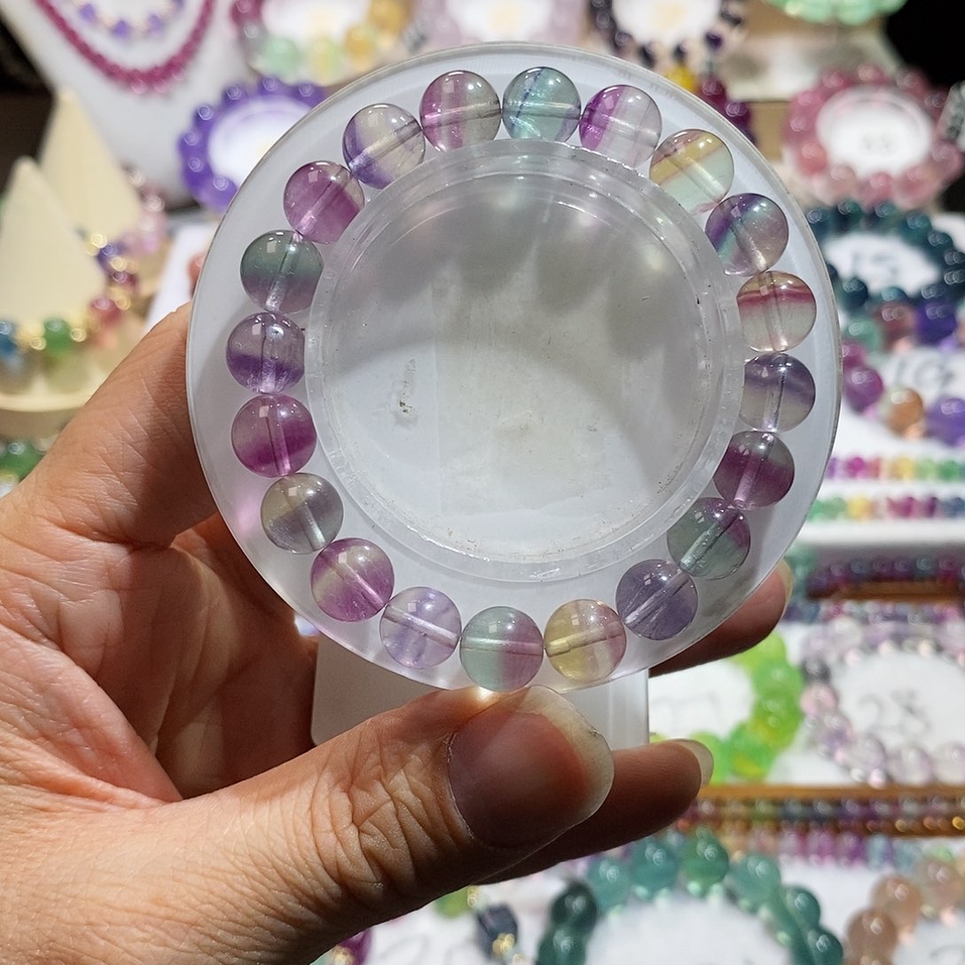 萤石手链未镶嵌9.9mm梦幻独角兽西瓜色