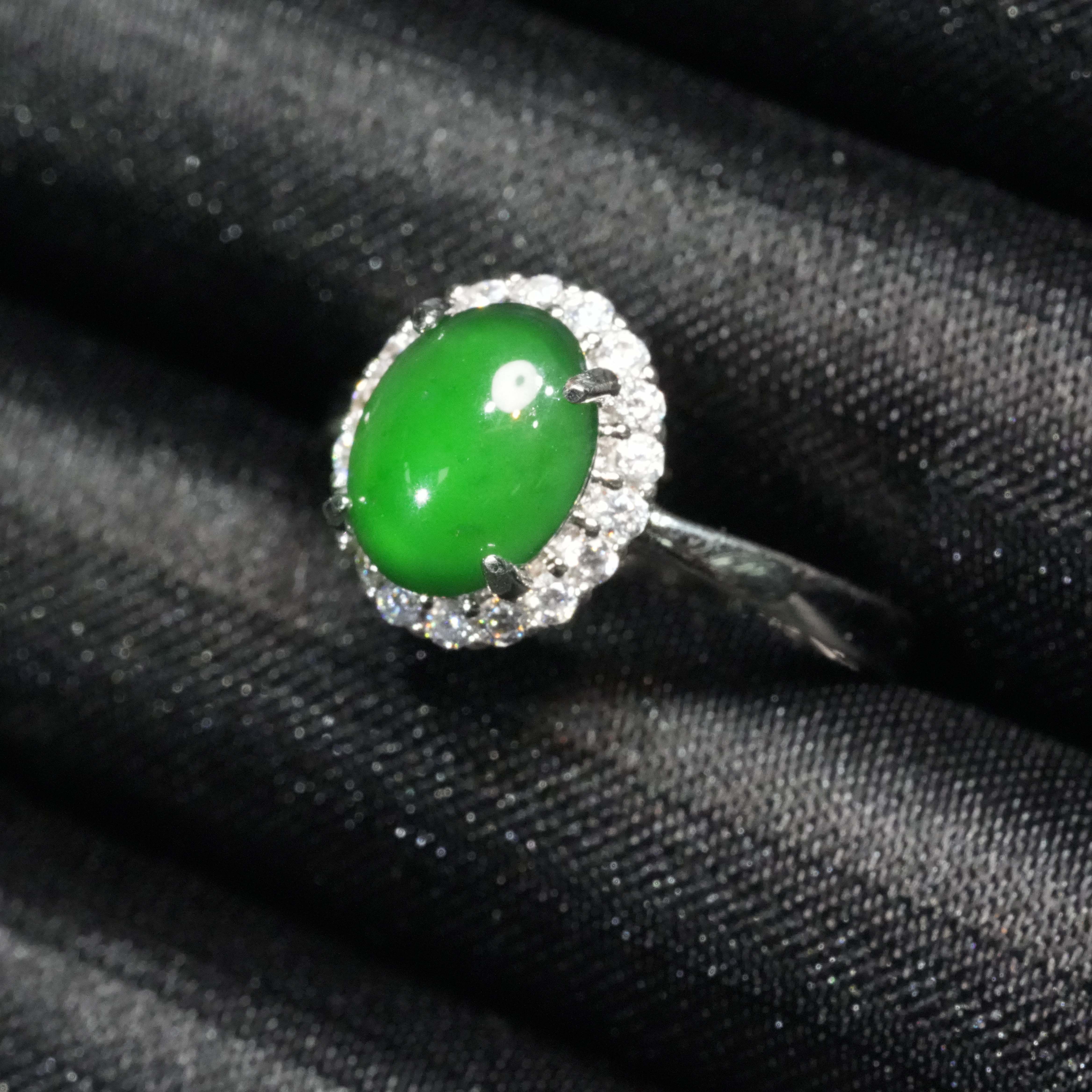 【吴帅翡翠】天然A货翡翠优雅蛋面戒指镶嵌款轻奢多样性发一