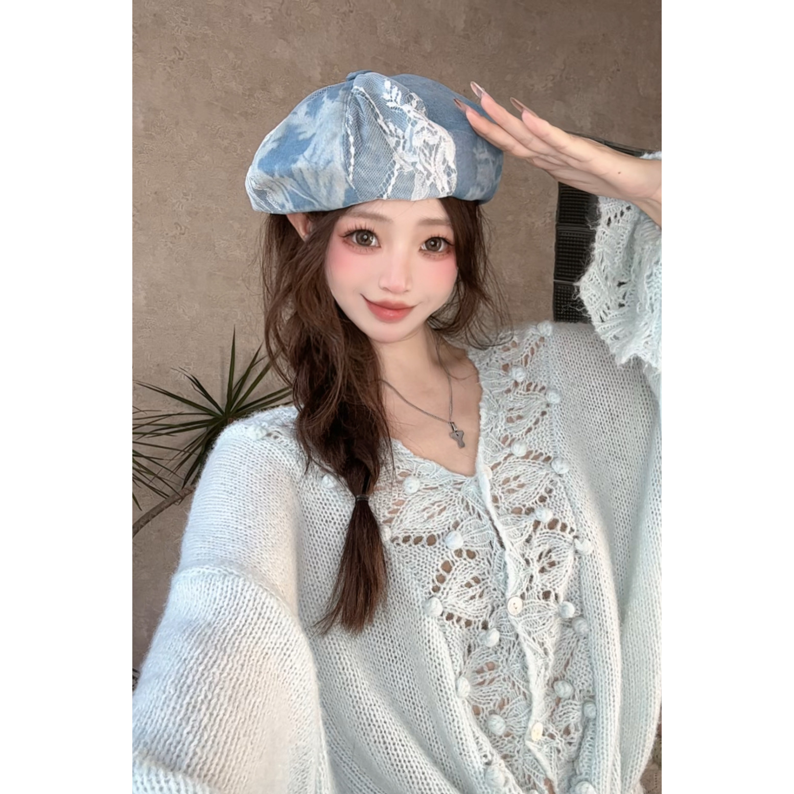 ｛蕾丝牛仔の帽帽｝牛仔蕾丝贝雷帽画家帽女复古小众温柔百搭南瓜帽