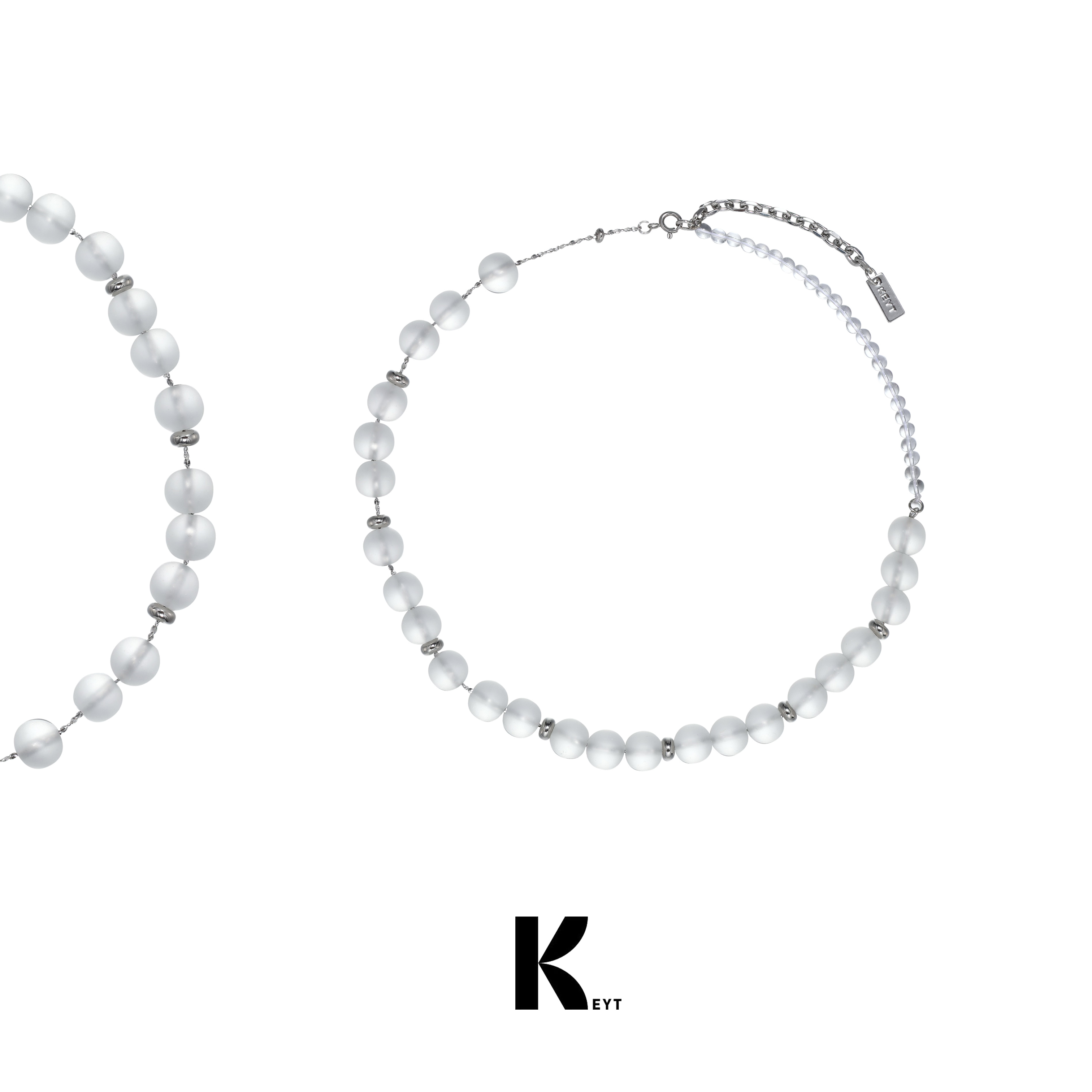 KEYT 铜合金石英石项链 磨砂半透白色珠珠项链B55