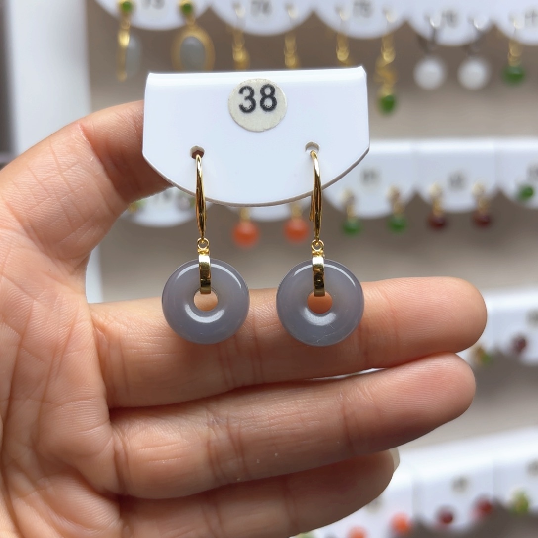 和田玉耳饰银S925镶嵌