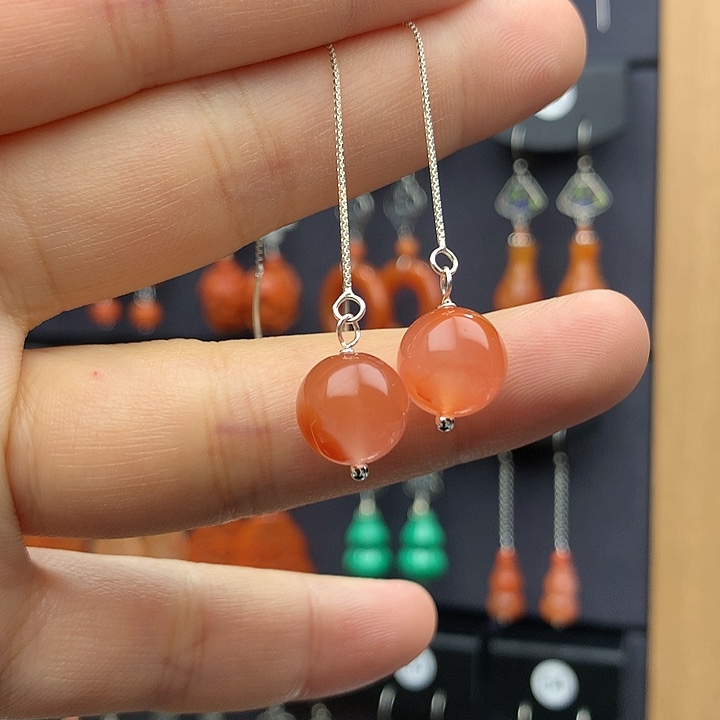 南红玛瑙耳饰银S925镶嵌