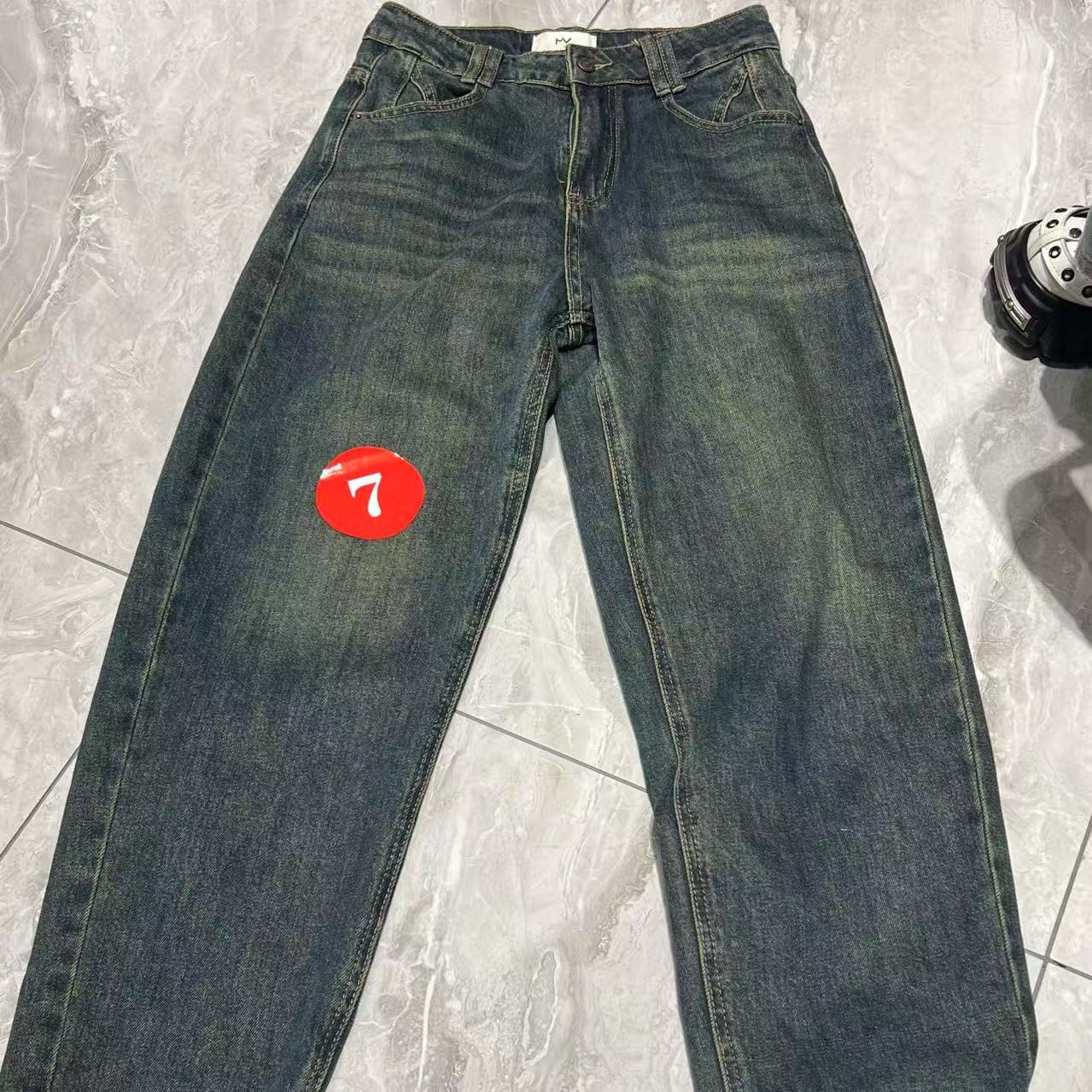 7号直筒裤秋季中腰秋季517牛仔裤破洞直筒水洗脏脏风