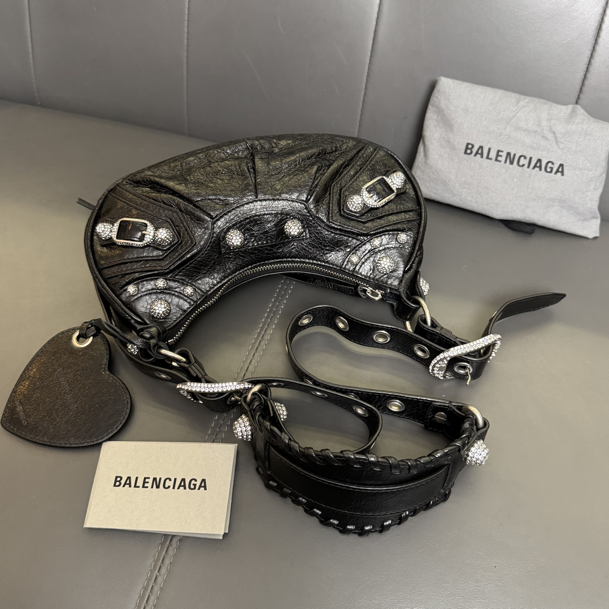 99新 Balenciaga/巴黎世家 巴黎世家黑银钻扣豌豆辣妹包