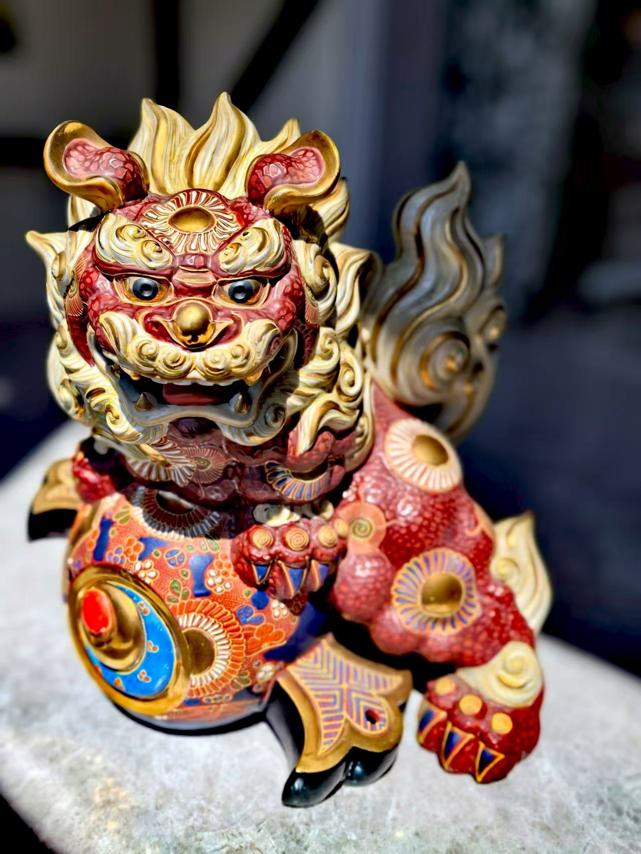 纯手绘九谷烧狮子瓷器摆件