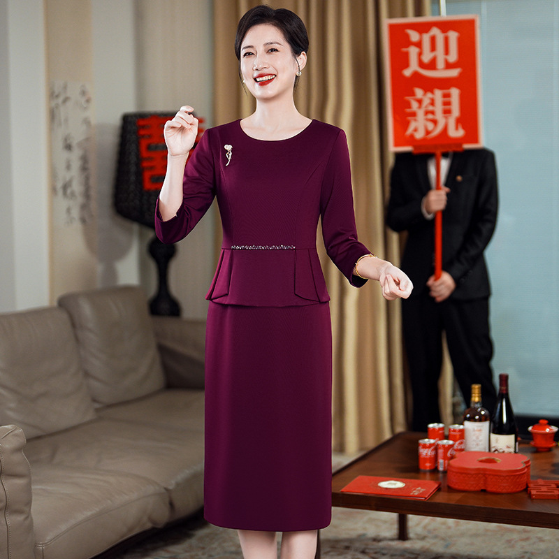 5186妈妈婚宴礼服春款中年老装连衣裙高贵洋气结婚喜婆婆装高端女
