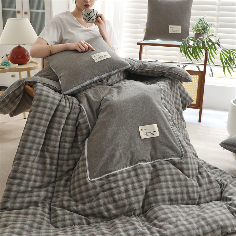 纯棉全棉两用抱枕被靠垫枕头被午休空调被汽车沙发办公室格子简约
