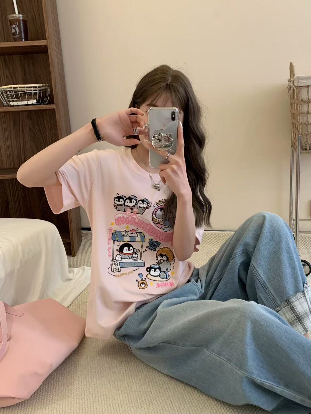 T605#DT家夏季新款重工刺绣牛角包企鹅短袖