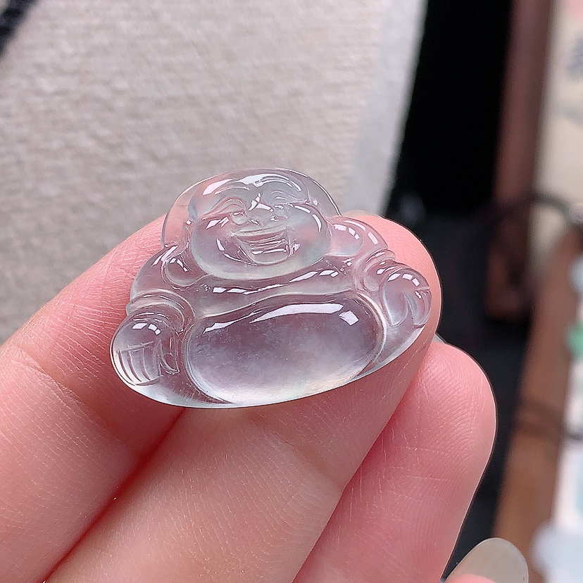 缅甸天然翡翠A货高冰起光佛公吊坠挂件饰品18.8*26.3*4.1mm