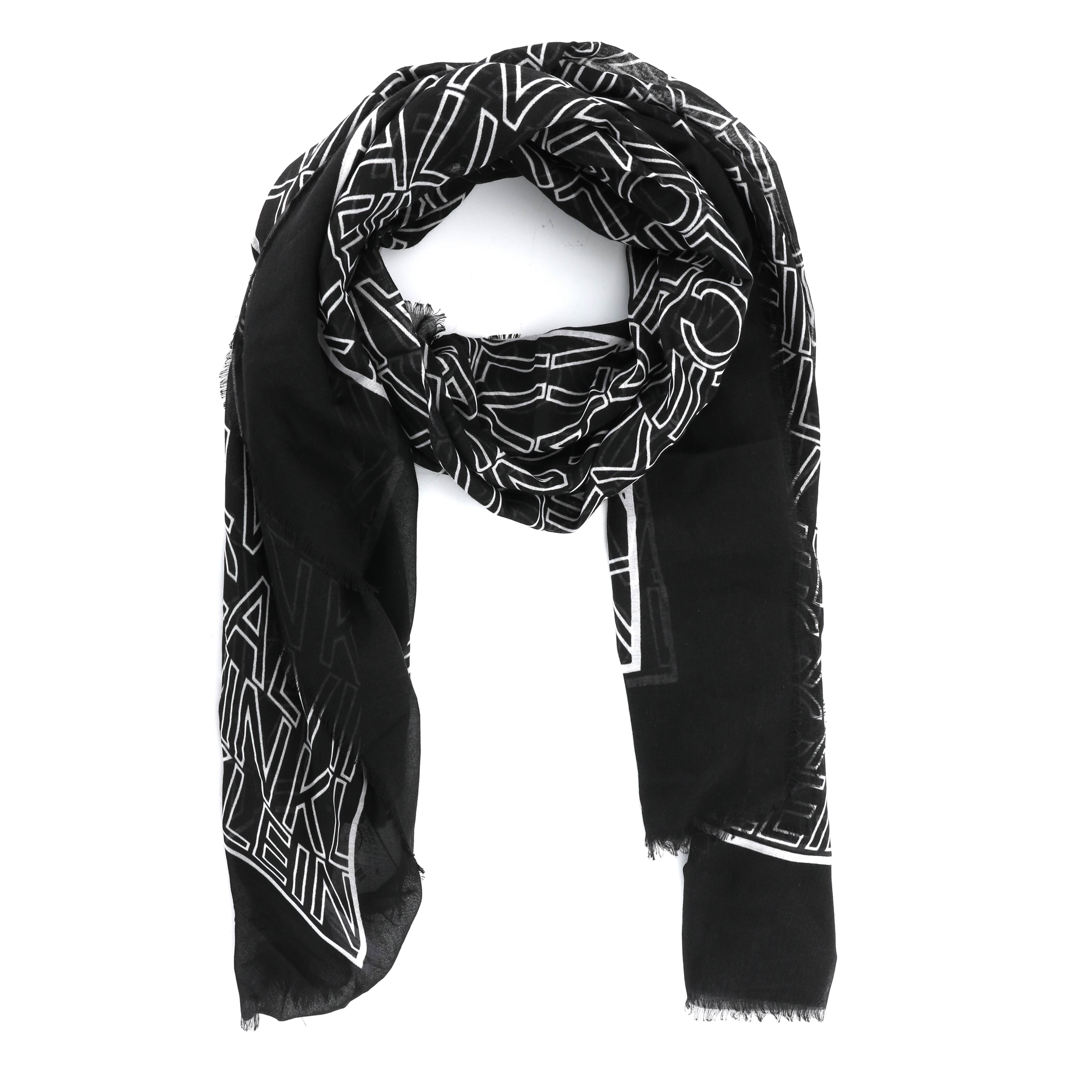 Calvin Klein/卡尔文·克雷恩中性黑白字母印花多用围巾CKWS6553