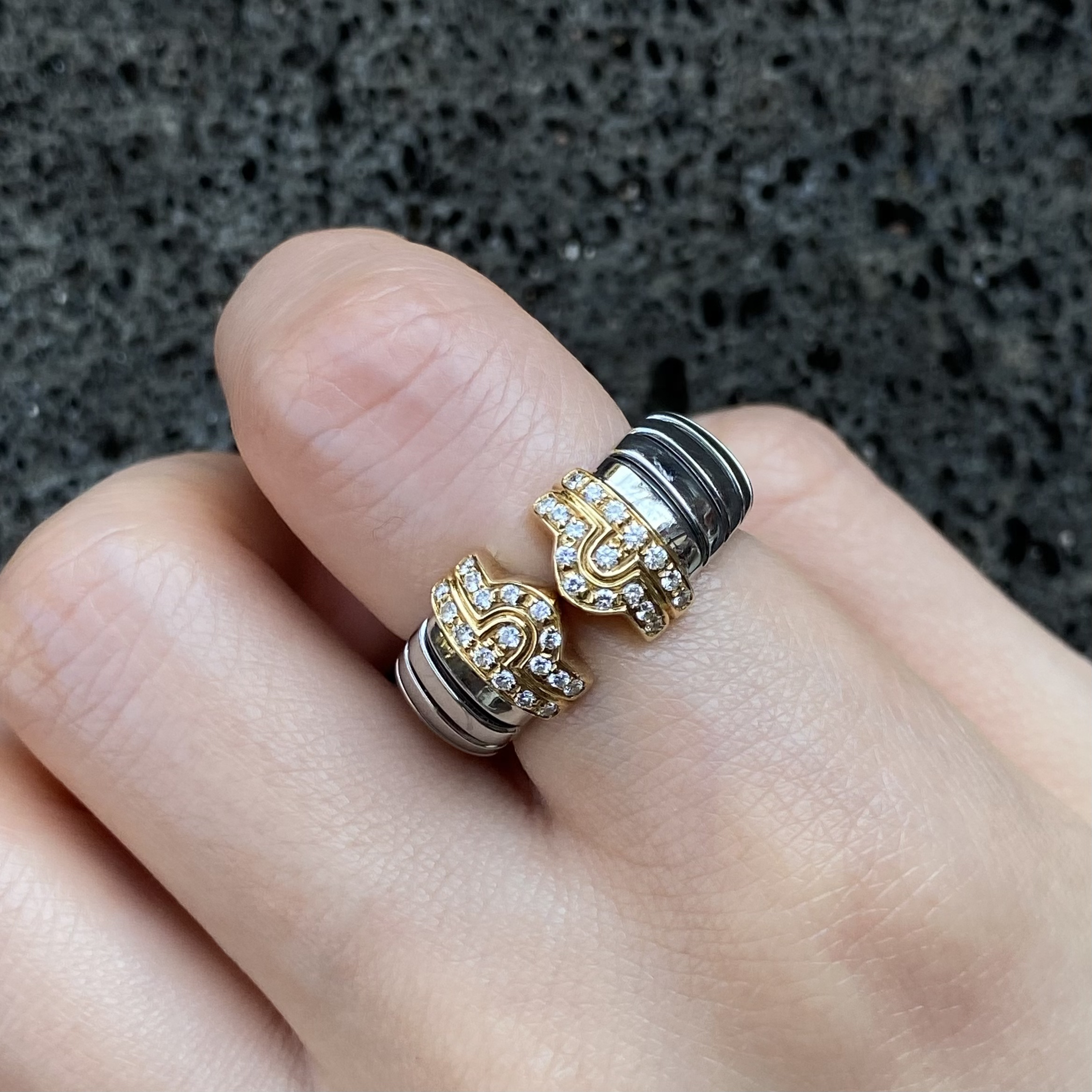 95新 BVLGARI/宝格丽 Tubogas18K金+钢满钻戒指-77165527