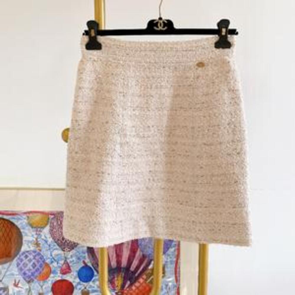 未使用 Chanel/香奈儿 粗花呢浅短裙 38码 粉色