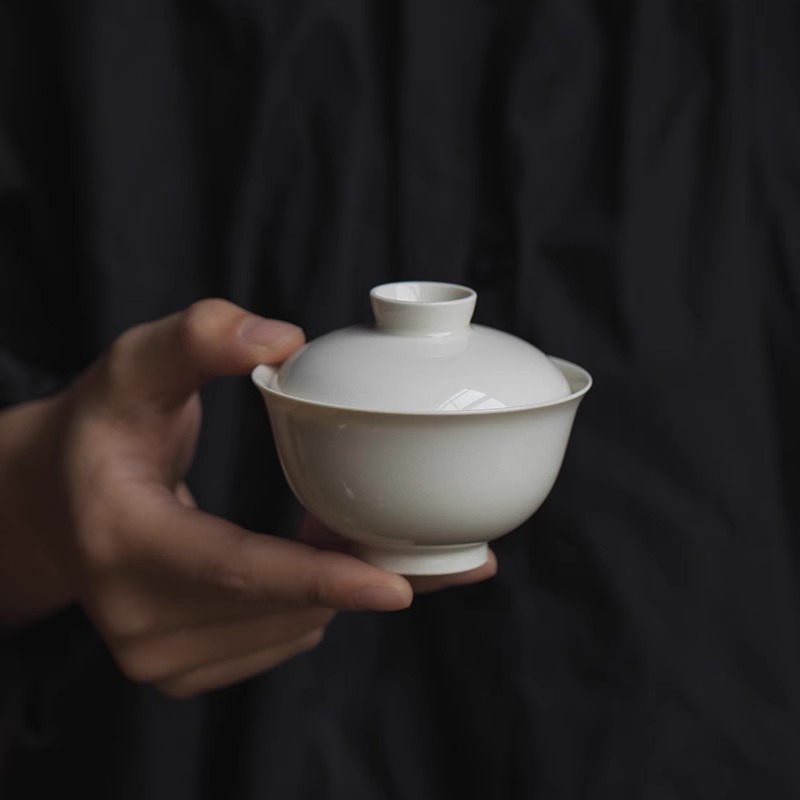 元无景德镇陶瓷盖碗2025新款浅云手工二才盖碗单个草木灰功夫茶具