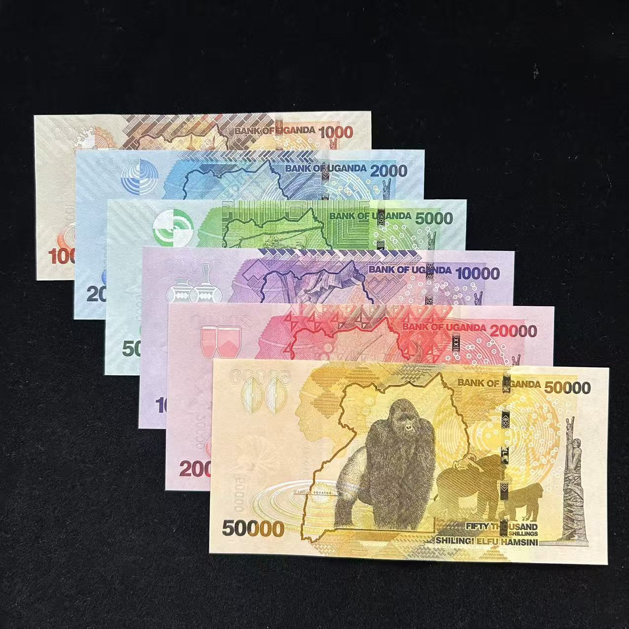 乌干达纸币6张全套 1000-50000先令 全新非洲钱币