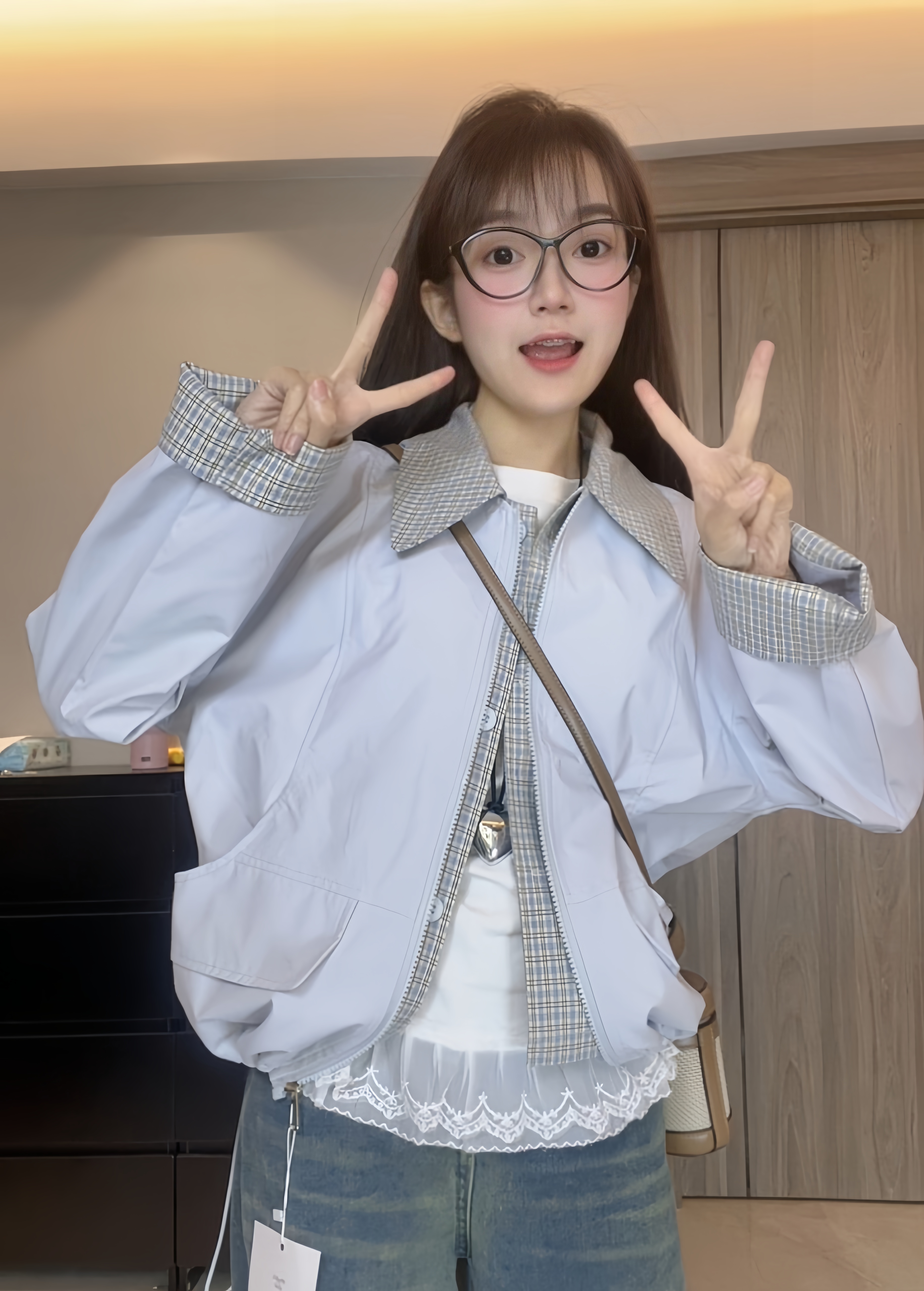 801-M格子拼接短款工装外套春款2025新款休闲美式夹克时尚百搭