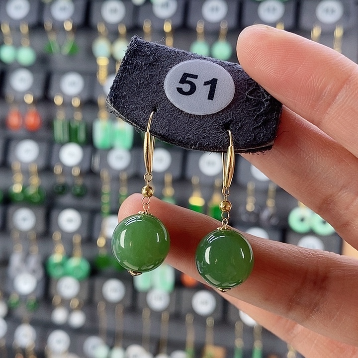 和田玉耳饰18K金镶嵌