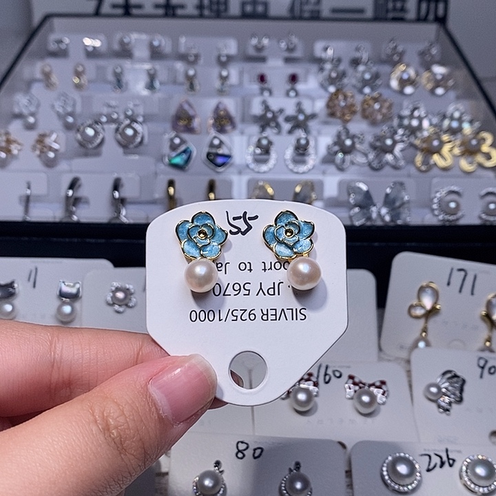 耳饰银S925镶嵌淡水珍珠