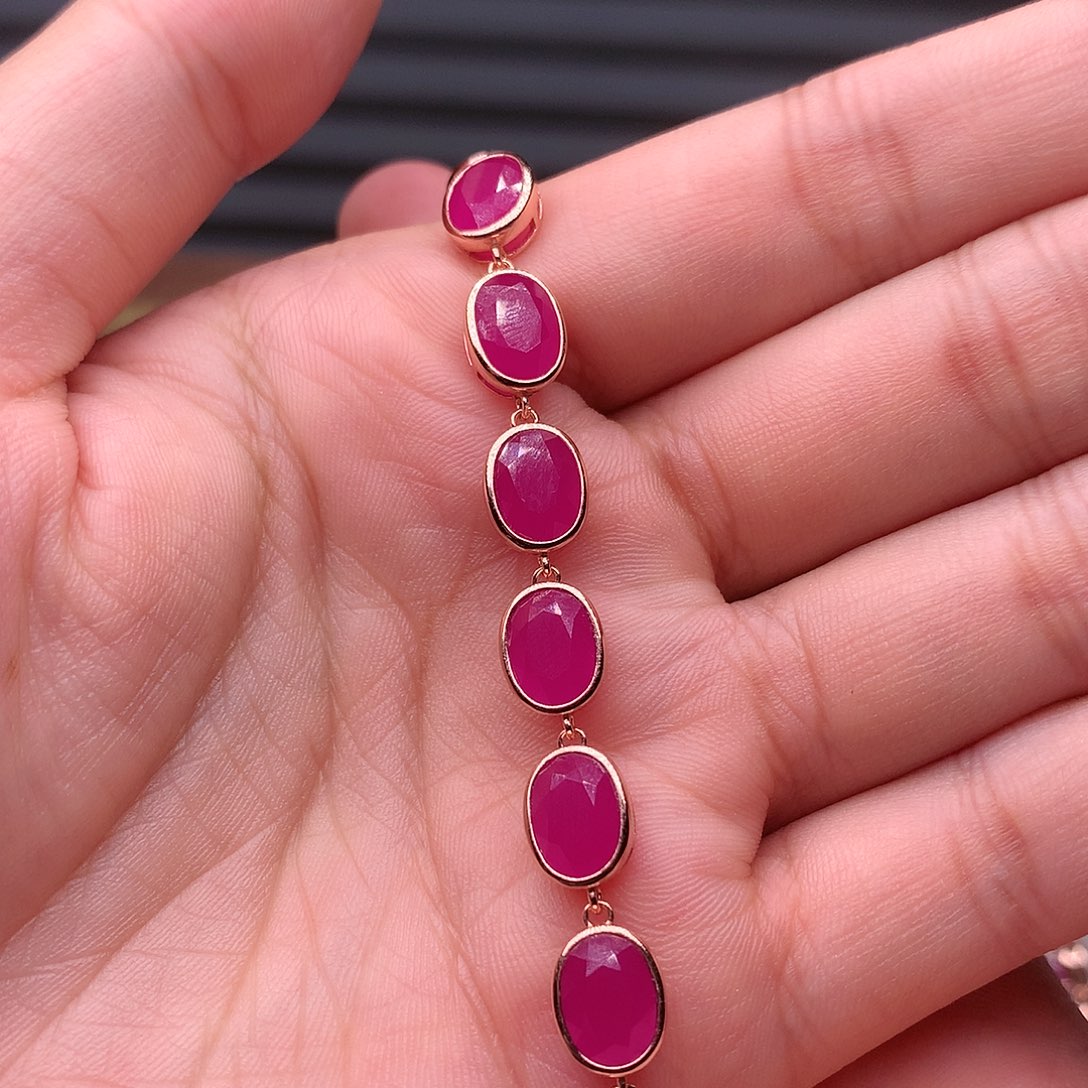 红宝石手链银S925镶嵌大*