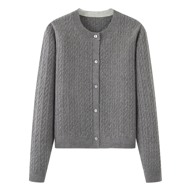 M-针织衫开衫女2025秋冬装新款复古立体绞花假两件羊毛衫上衣0531