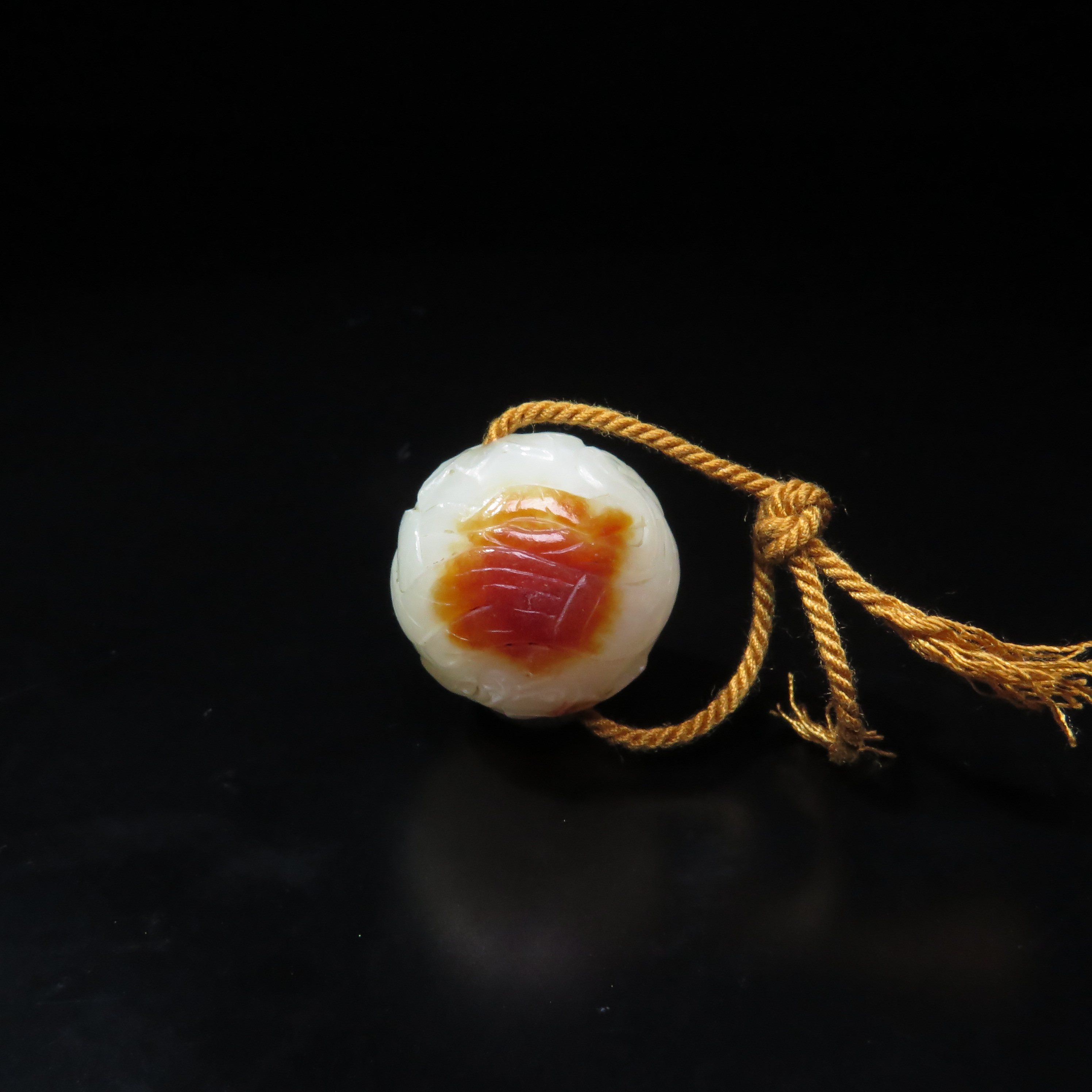 民国提色满工刻花玉珠/MZ304438/和田玉/民族文物