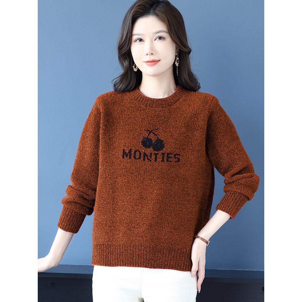 雪尼尔打底衫秋冬加厚短款上衣大码女装显瘦洋气妈妈毛衣宽松时尚