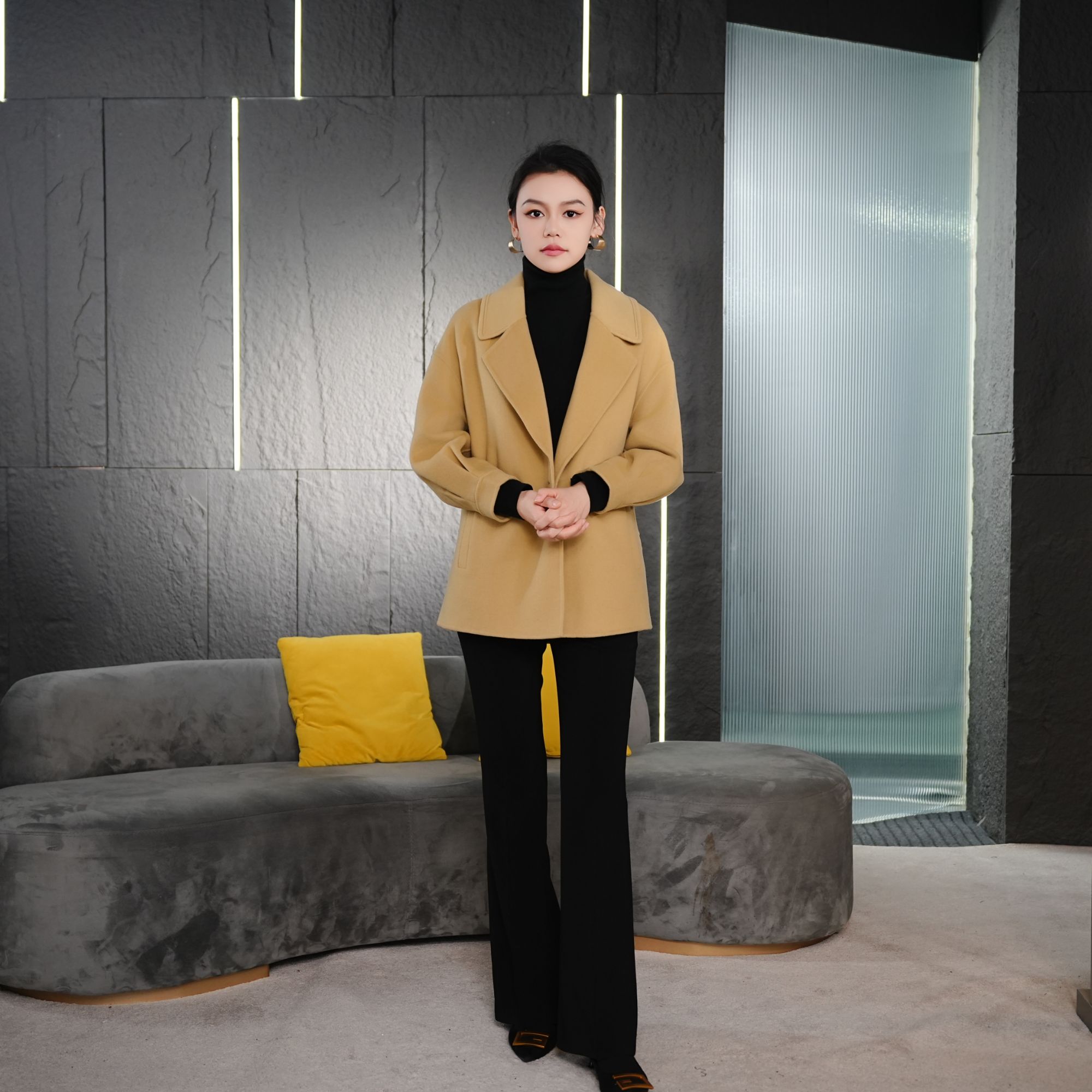 Falaibang/法莱邦22122黄色羊毛大衣