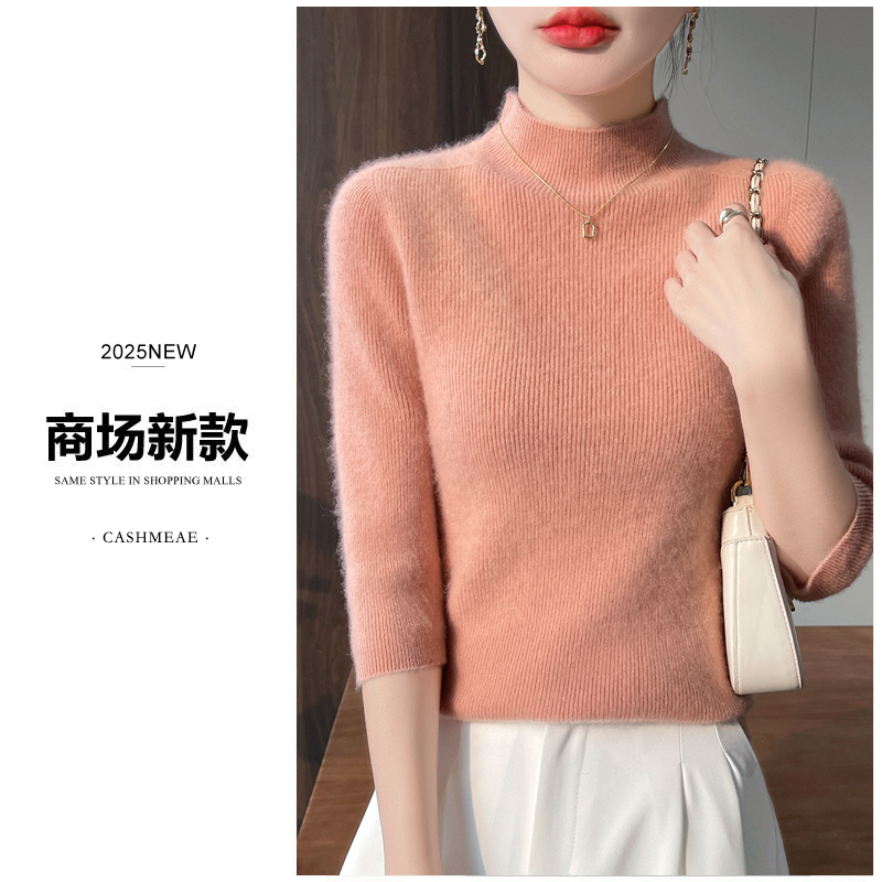 【商场同款】一线成衣半高领100%纯羊毛女百搭修身针织打底衫R-516