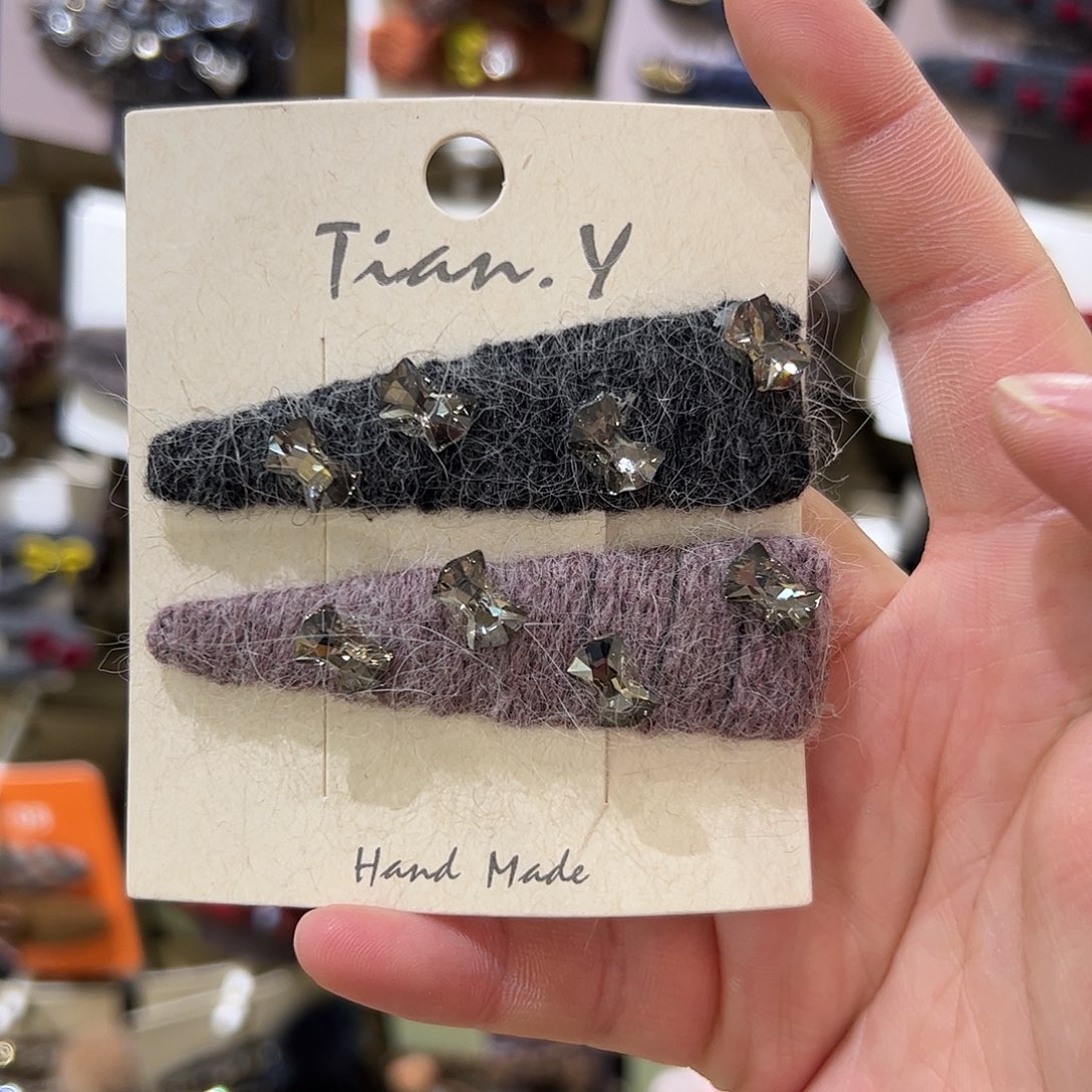 布艺非金属拼色蝴蝶结钻拜拜夹